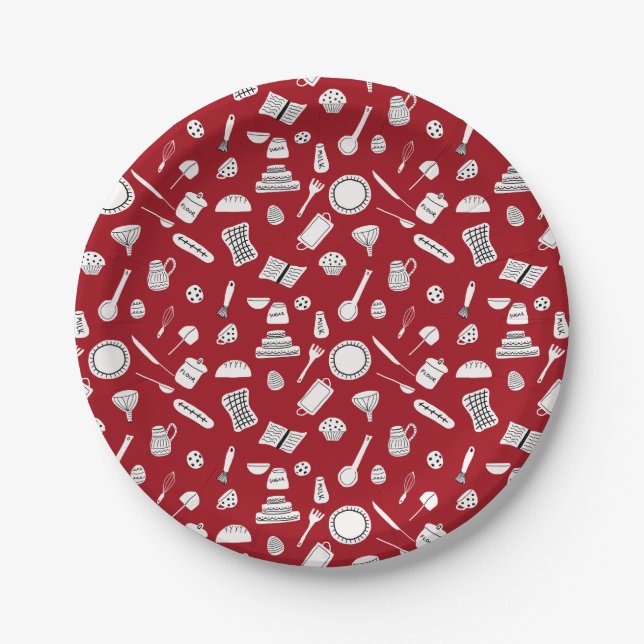 Retro-Rote Küche Pappteller (Vorderseite)