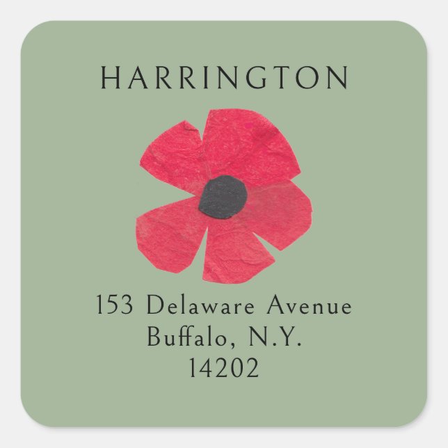 Retro Rote Mohnblüte aus der Mitte des Jahrhundert Quadratischer Aufkleber (Vorderseite)