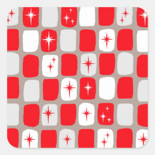 Retro rote Sternexplosion-quadratische Aufkleber