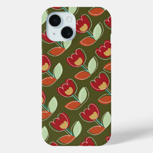 Retro rote Tulpe-Blumen kopieren niedlichen iPhone 15 Hülle