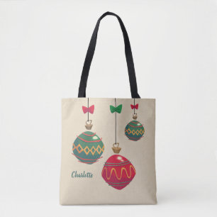 Retro rote und grüne Weihnachtsdekorationen Tasche