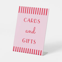 Retro Rote und rosa Streifen Karten und Geschenke Sockelschild
