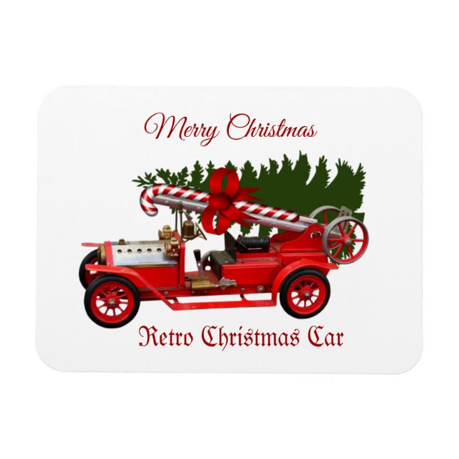 Retro roter Auto-Weihnachtsbaum  Magnet (Horizontal)