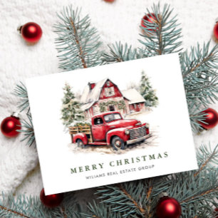 Retro roter Bauernhof-LKW Weihnachtsgruß Urlaub Postkarte