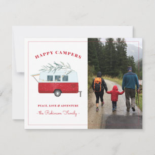 Retro-Roter-Camper-Abenteuer-Camping-Weihnachtskar Feiertagskarte