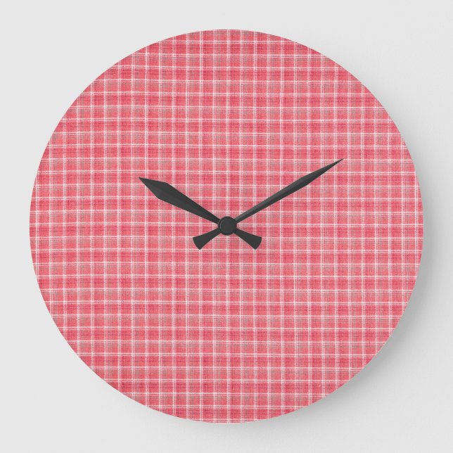 Retro roter karierter Tartan: nahtloses Muster. Große Wanduhr (Vorderseite)