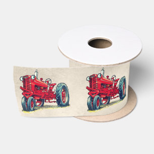 Retro-Roter Landwirtstraktor mit Augen Satinband