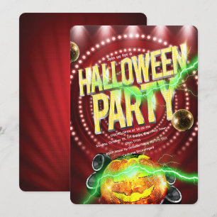 Retro roter Laufschrift-Halloween-Diskokürbis Einladung