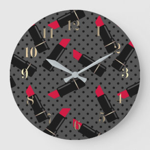 Retro, roter Lippenstift Große Wanduhr