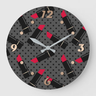 Retro, roter Lippenstift Große Wanduhr