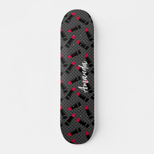 Retro, roter Lippenstift Skateboard (Vorne)
