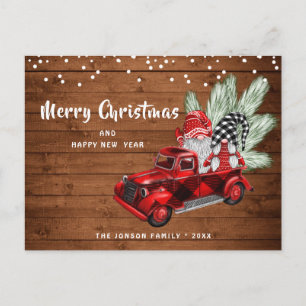 Retro roter LKW-Gnome Weihnachts-Grüße Postkarte
