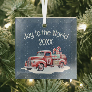 Retro roter LKW in Schneeflocken Ornament Aus Glas