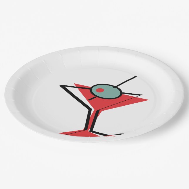Retro roter Martini Pappteller (Schrägansicht)