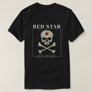 Retro Roter Stern Belgrad Fan-Totenkopf T-Shirt