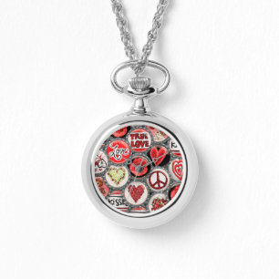 Retro Rotes Blumengebäck Flaschenkappe Valentinst Armbanduhr