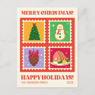 Retro-Rotes-Christmas-Siegel-Feiertage Postkarte
