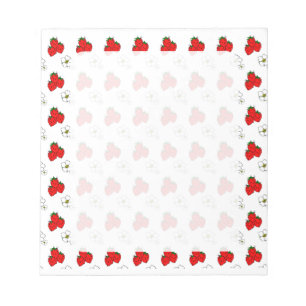 Retro rotes Erdbeer- und Blumenmuster Notizblock