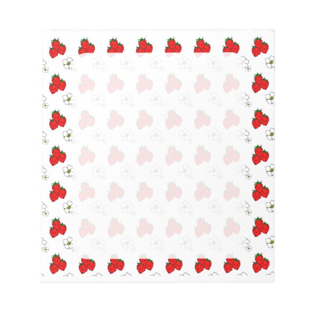 Retro rotes Erdbeer- und Blumenmuster Notizblock (Vorderseite)