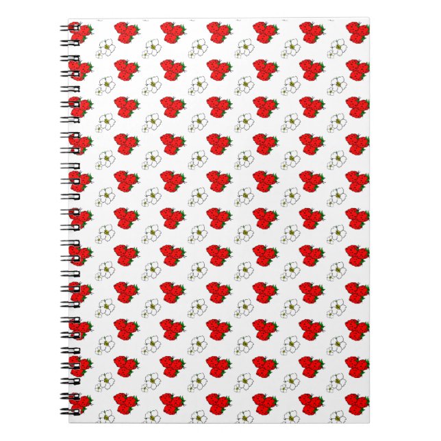 Retro rotes Erdbeer- und Blumenmuster Notizblock (Vorderseite)