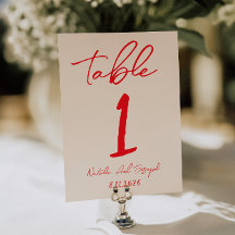Retro-Rotes Handgeschriebenes Hochzeitstisch Numme