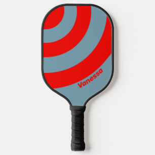 Retro Rotes Meer Dreifacher Kreisstreifen mit Name Pickleball Schläger