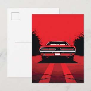 Retro rotes Muscle-Car-Heck Pop-Art-Illustration Postkarte