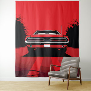 Retro rotes Muscle-Car-Heck Pop-Art-Illustration Wandteppich
