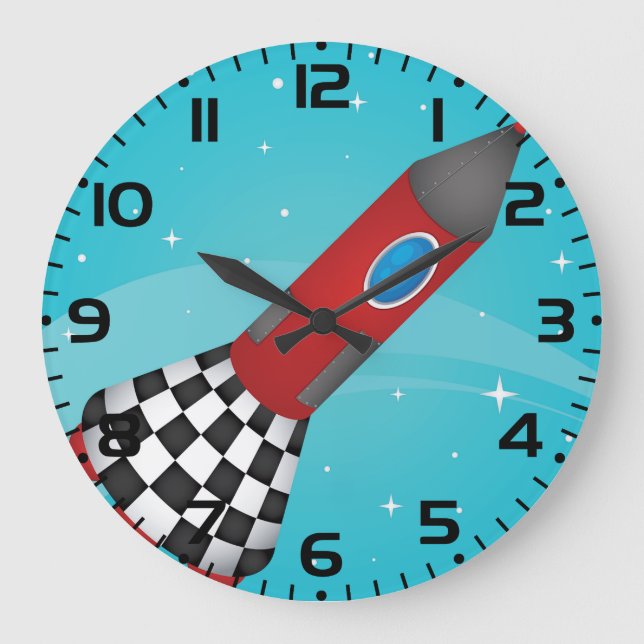 Retro rotes Raumschiff im galaktischen Weltraum Große Wanduhr (Vorderseite)