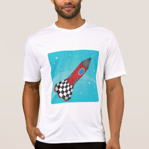 Retro rotes Raumschiff in galaktischem Weltraum T-Shirt