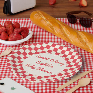 Retro Rotes Spezial-Lieferung-Baby-Party Pappteller