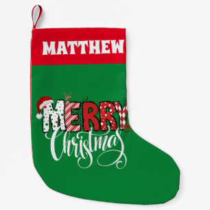 Retro rotes und grünes frohe Weihnachten Kleiner Weihnachtsstrumpf