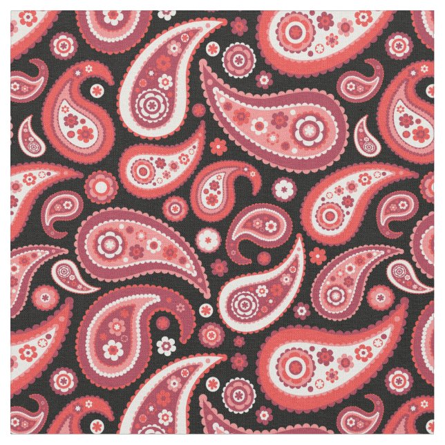 Retro rotes und schwarzes Paisley-Muster Stoff (Nahaufnahme)