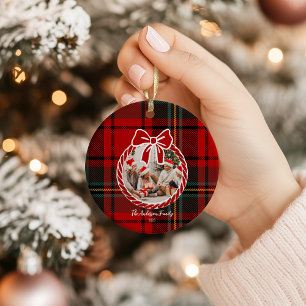 Retro-Rotkariertes Weihnachtsmotiv  Keramik Ornament