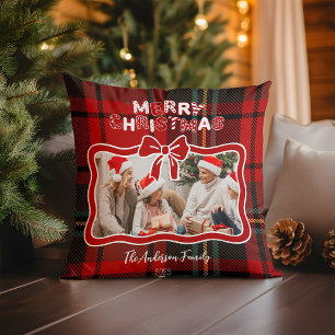 Retro-Rotkariertes Weihnachtsmotiv Kissen