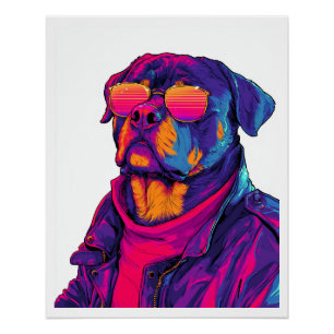 Retro Rottweiler � 80er Neon-Vibe-Hund Poster