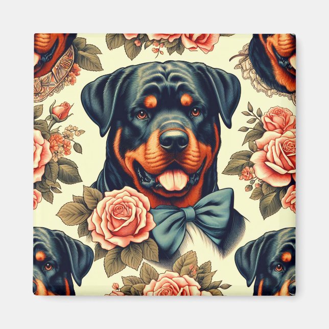 Retro Rottweiler Illustration Magnet (Vorne)
