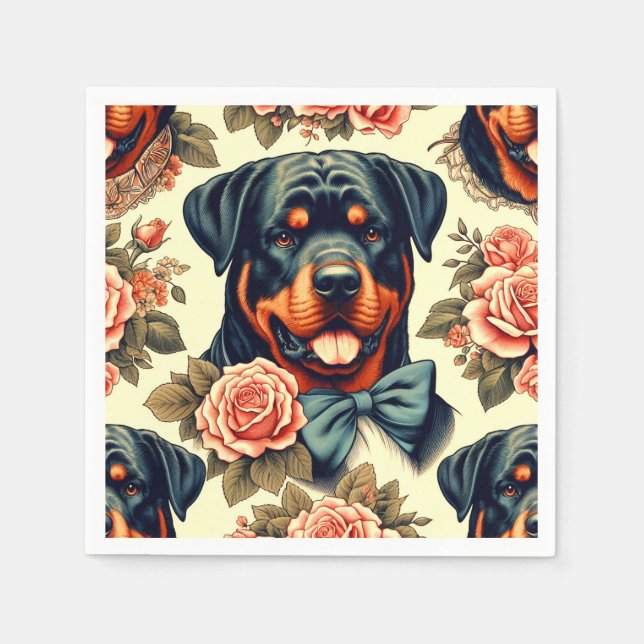 Retro Rottweiler Illustration Serviette (Vorderseite)