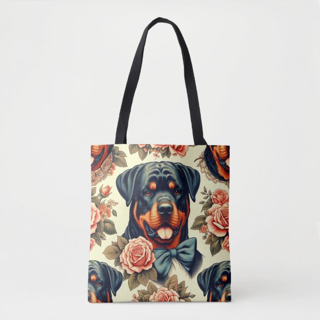 Retro Rottweiler Illustration Tasche (Vorderseite)