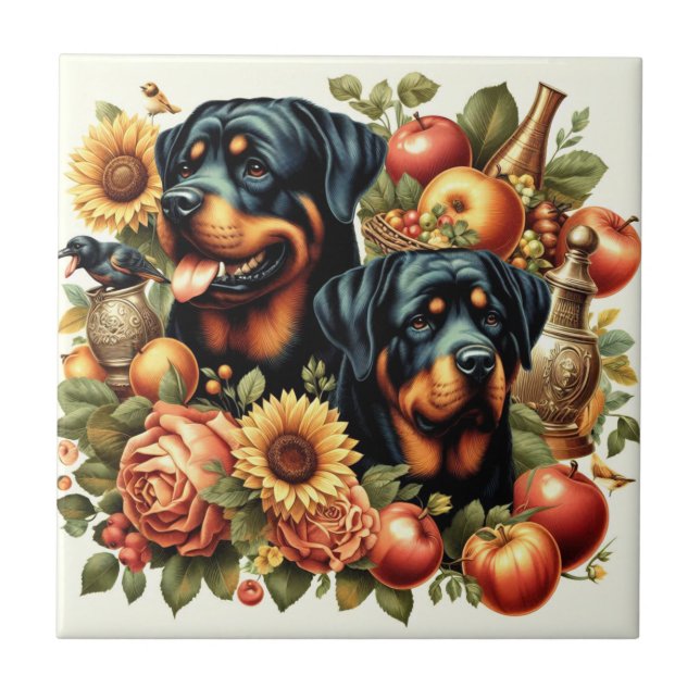 Retro Rottweiler Malerei Fliese (Vorderseite)