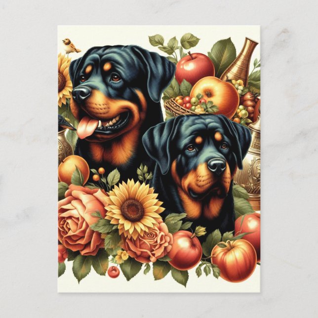 Retro Rottweiler Malerei Postkarte (Vorderseite)