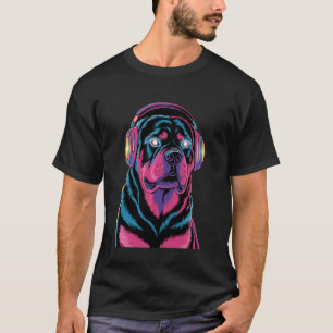 Retro Rottweiler, Rave Dog Kopfhörer, Hunde Liebha T-Shirt