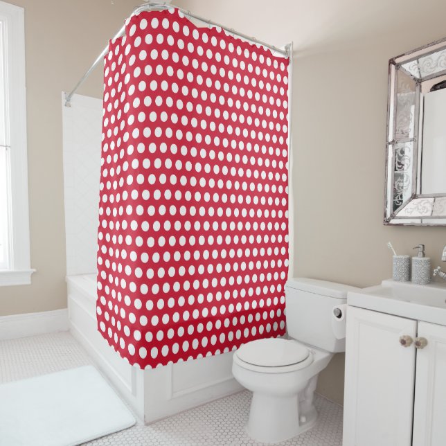 Retro Rouge Polka Dot Salle de bain rideau de douc (En situation)