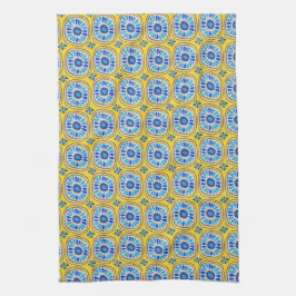 Retro Round Tiles Mexico Daisy Muster Gelb Geschirrtuch