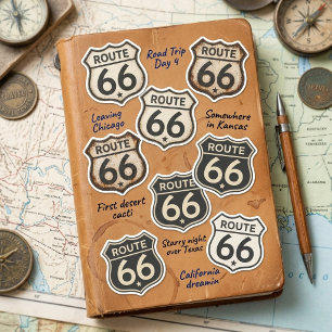Rétro Route 66 Bouclier 16 Autocollants Feuillet P