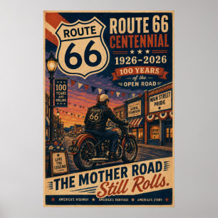 Retro Route 66 Centennial Motorrad Biker Poster
