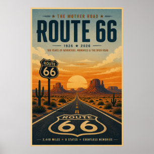 Retro Route 66 Centennial Wüstenkunst Poster