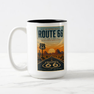 Retro Route 66 Centennial Wüstenkunst Zweifarbige Tasse