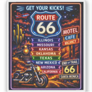 Retro Route 66 Neon Highway Reisender Souvenir Aufkleber