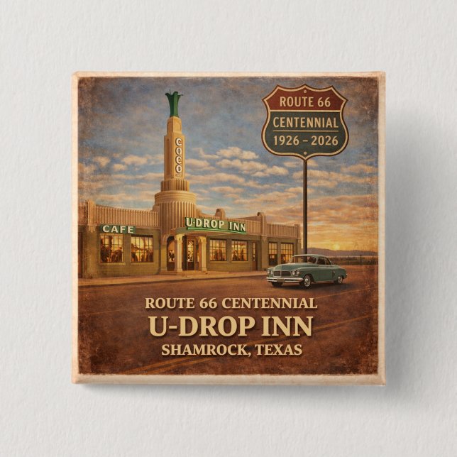 Retro Route 66 Shamrock Texas Roadside Geschenk Button (Vorderseite)